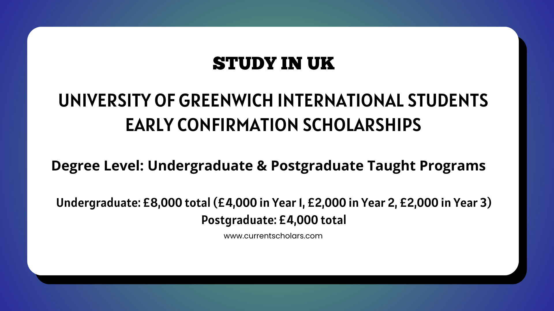 University of Greenwich International Students Early Confirmation Scholarships